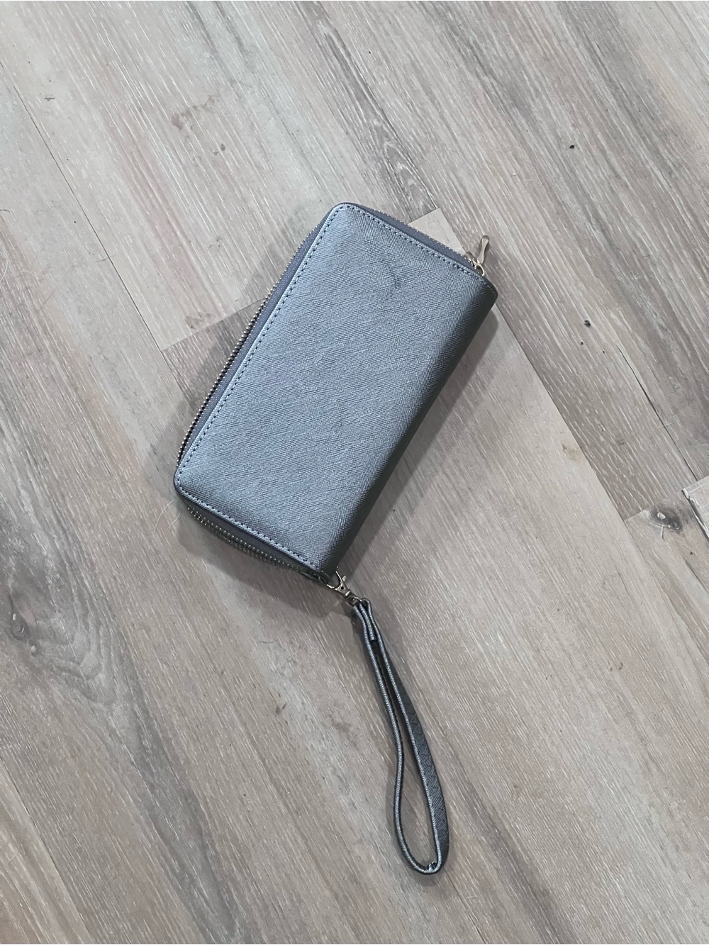 Metallic Grey Zip Wristlet Wallet